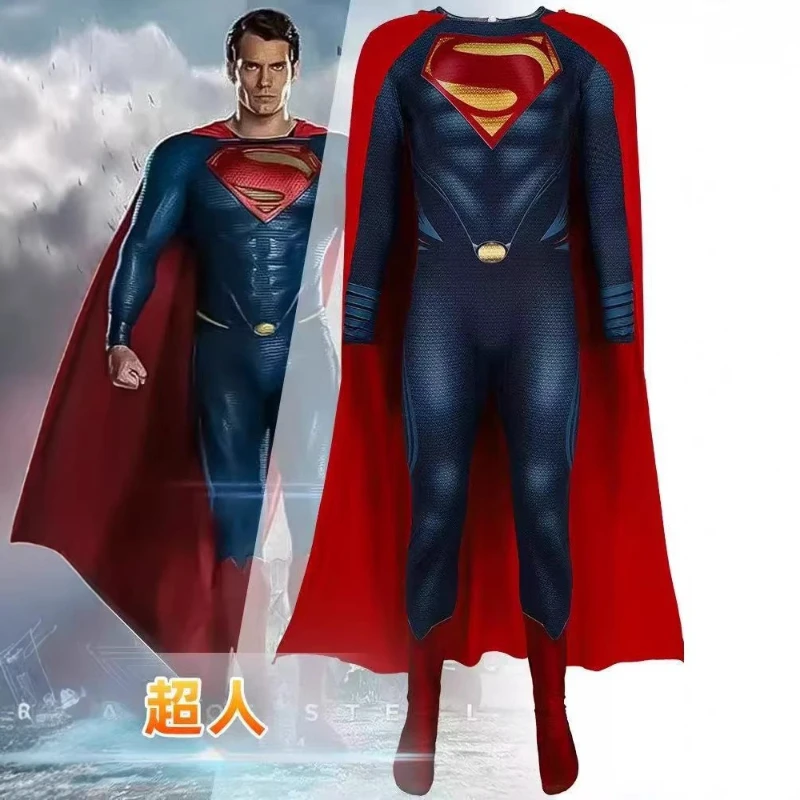 Costume da Superman per Cosplay, Tuta Stampata in 3D con Mantello Rosso per Uomo, Outfit per Halloween, Carnevale, Feste e Spettacoli Teatrali