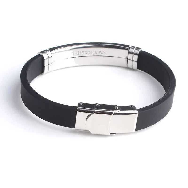 Individuelles Logo Name Silikon Armband Männer Punk Mode Schwarz Gravieren Text Id Armbänder Für Frauen Freunde Luxus Marke – Detail 6