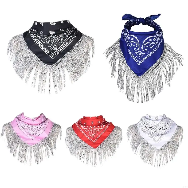 49MF Cowgirl Bandanas for Rhinestone Fringe Scarf Bandanas Bachelorette Bandanas