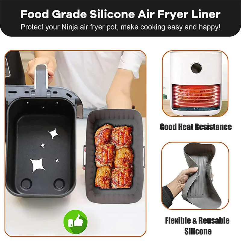 Bandeja de silicona para freidora de aire, bandeja rectangular para horno de calidad alimentaria, revestimientos de sili