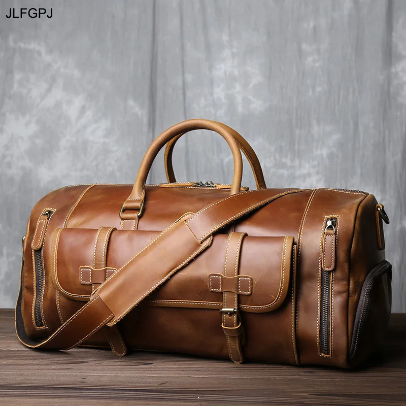 

Retro Genuine Leather Travel Bag men's Large-capacity First Layer Cowhide Single Shoulder Messenger Outdoor Luggage Backpack