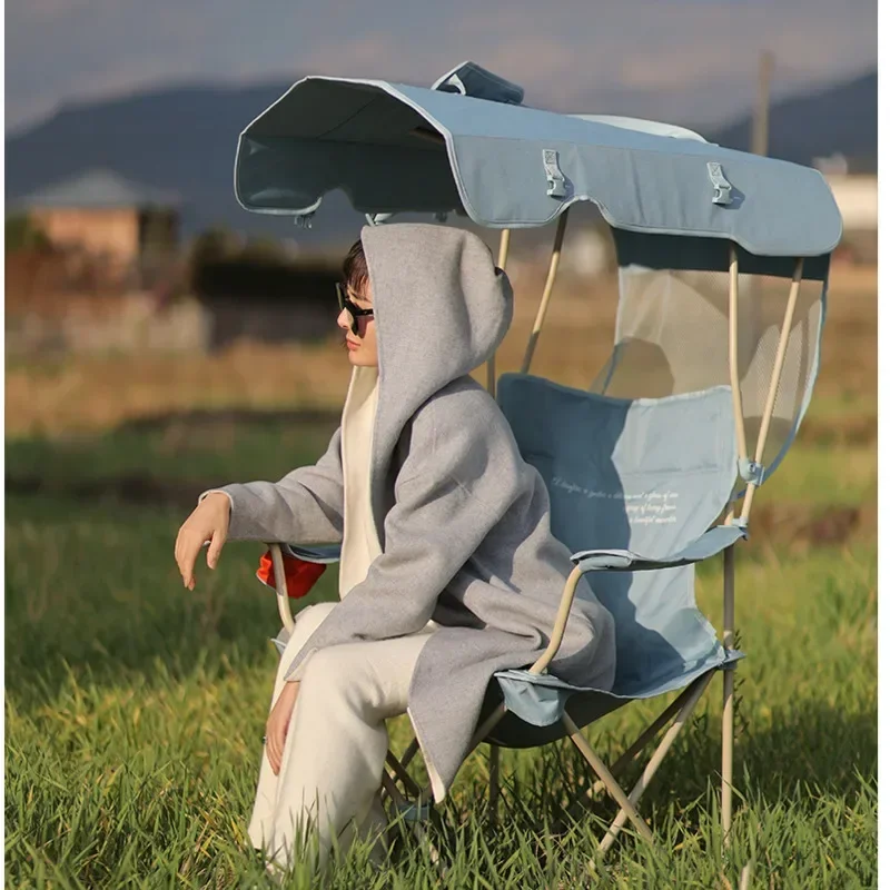 

Portable Outdoor Folding Chair with Sunshade Lightweight Sketch Seat for Camping Picnic Essential BBQ Fishing Stool