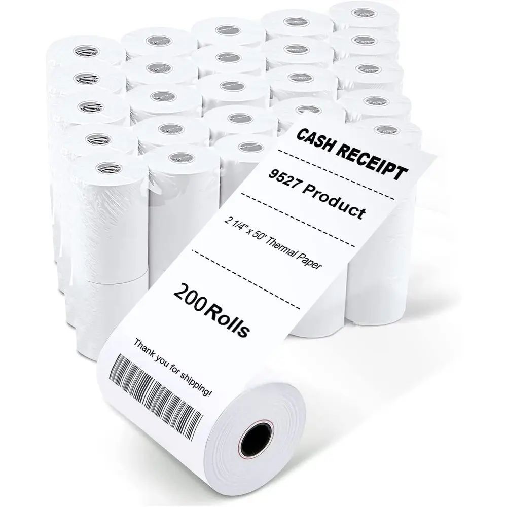 

50ft 2.25 Thermal Receipt Paper Rolls for Cash Registers, 200 Pack POS Thermal Paper Rolls