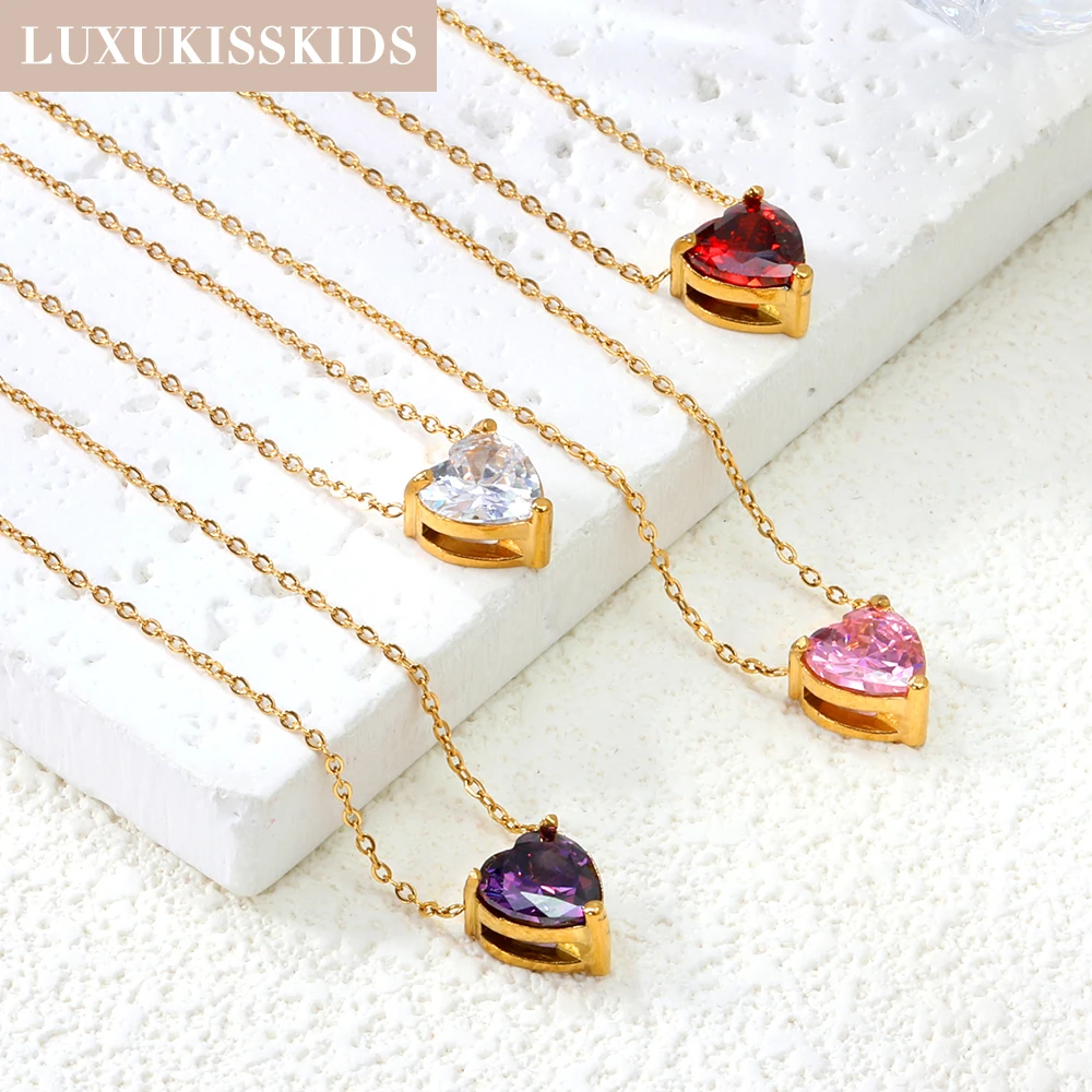 LUXUKISSKIDS ожерелье с подвеской в виде красного сердца для женщин/девочек, милые романтические стразы, подвески в виде любви, колье на ключицы, стальные вечерние украшения LUXUKISSKIDS ожерелье с подвеской в виде красного сердца для женщин/девочек, милые романтические стразы, подвески в виде любви, колье на ключицы, стальные вечерние украшения