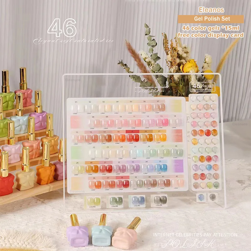 Eleanos-Kit de esmalte de uñas de Gel semipermanente, barniz de Gel UV para capa superior, transparente, rosa, 46 Uds.