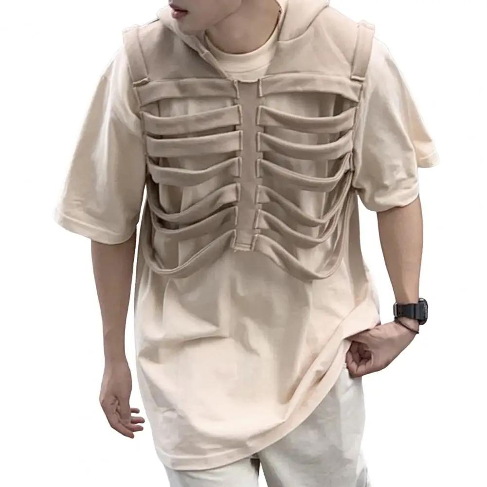 

Hooded Jacket Retro Hooded Vest Coat for Men American Hip-hop Skull Rib Design Solid Color Pullover Style Jacket Solid Color