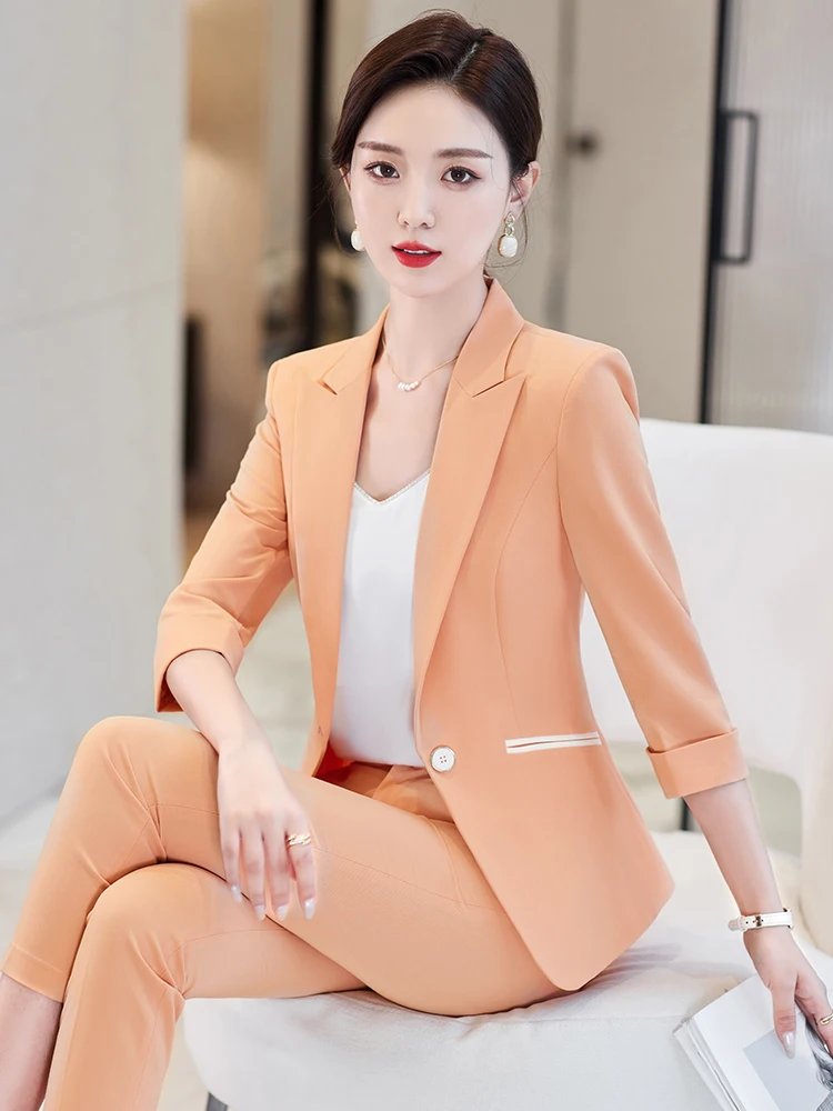 

Модный повседневный тонкий костюм для женщин, летний, новый, маленький размер, деловой, средней длины, костюм-жакет, полиэстер, однотонный
