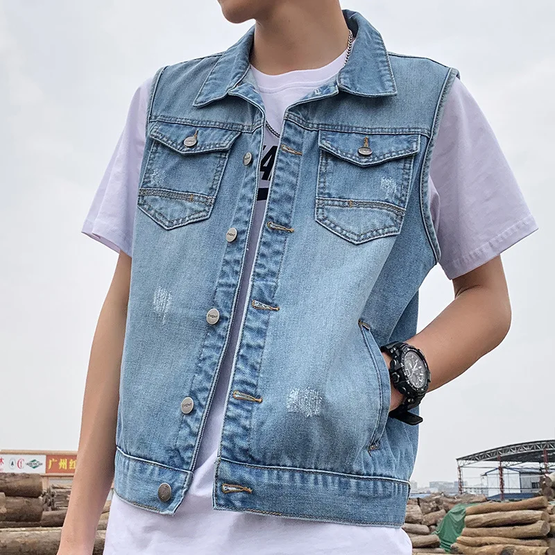 

Men's Loose Sleeveless Denim Vest Casual and Trendy Korean Style Popular Workwear for Spring and Autumn