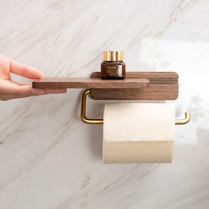 Walnut Toilet Paper Towel Holder Kitchen Tissue Stand Wall Mounted Storage Stainless Steel Wood Bathroom Fixture Phone