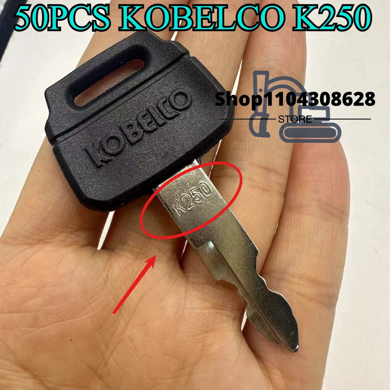 50 PCS K250 Keys 2420WL2420 for Kobelco SK60 SK75 SK200 SK210 S350-8-10 Ignition Switch Key Compatible Excavator Wheel Loaders