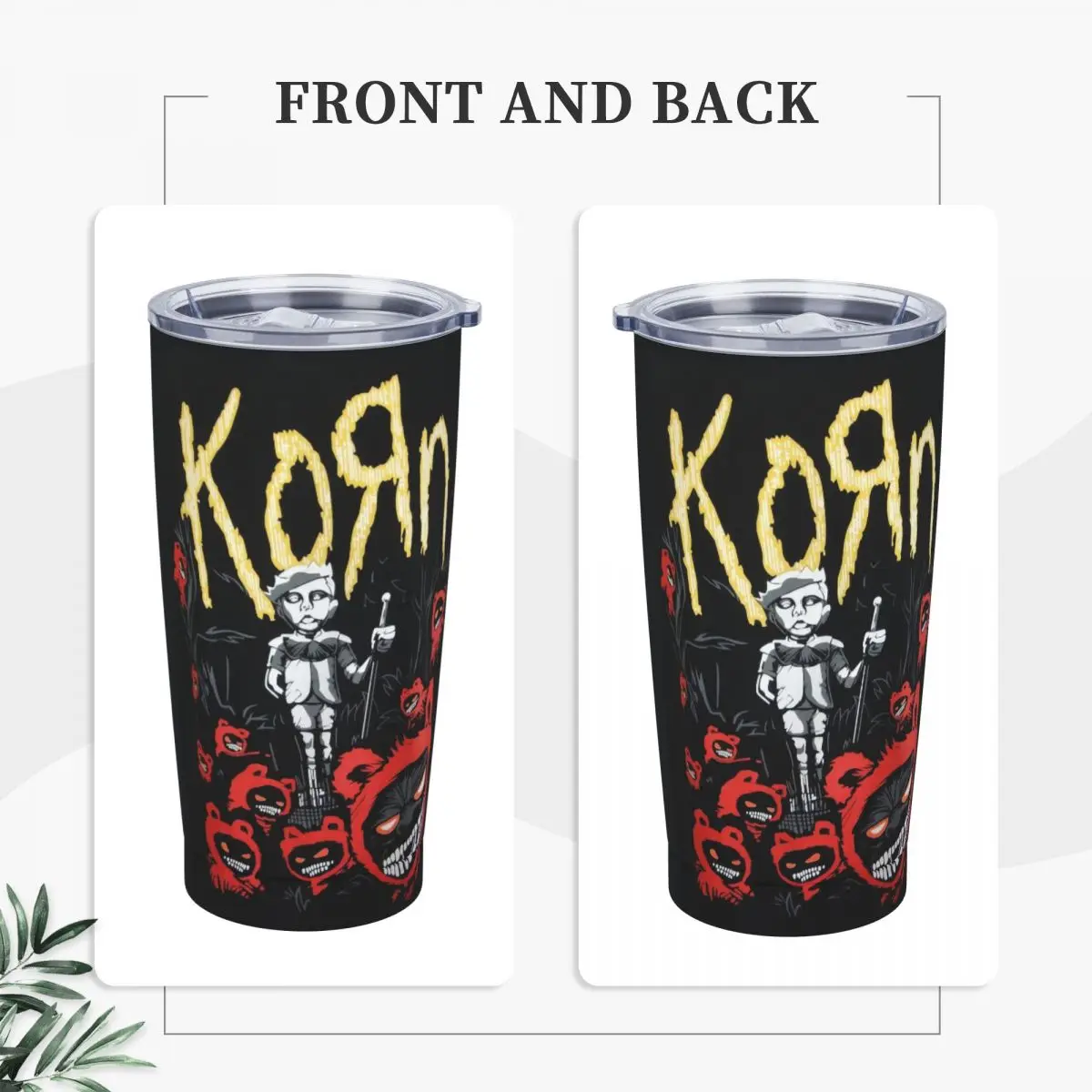 Korn Insulated Tumbler with Straws and Lid Music Rock Stainless Steel Travel Coffee Mug 20 Oz Double Wall Mugs Splash-Proof