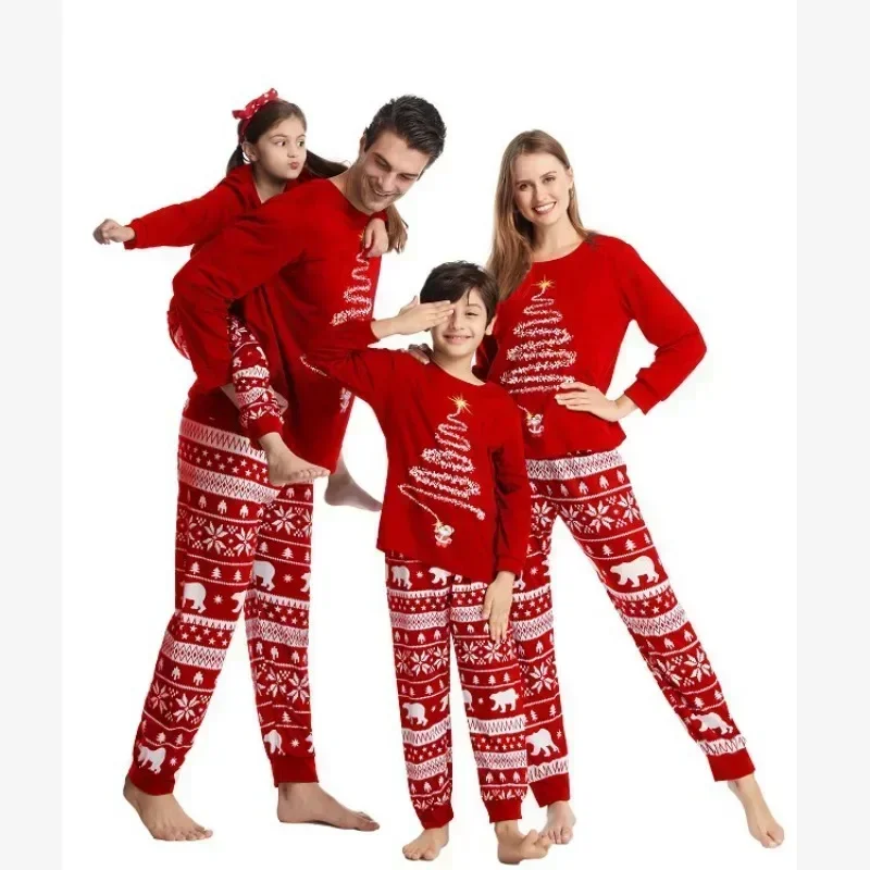 Family Christmas Pajamas Set for Dad Mom Children Matching Outfits Sleepwear Red Navy Tops Pants Rompers Xmas Gifts C2445