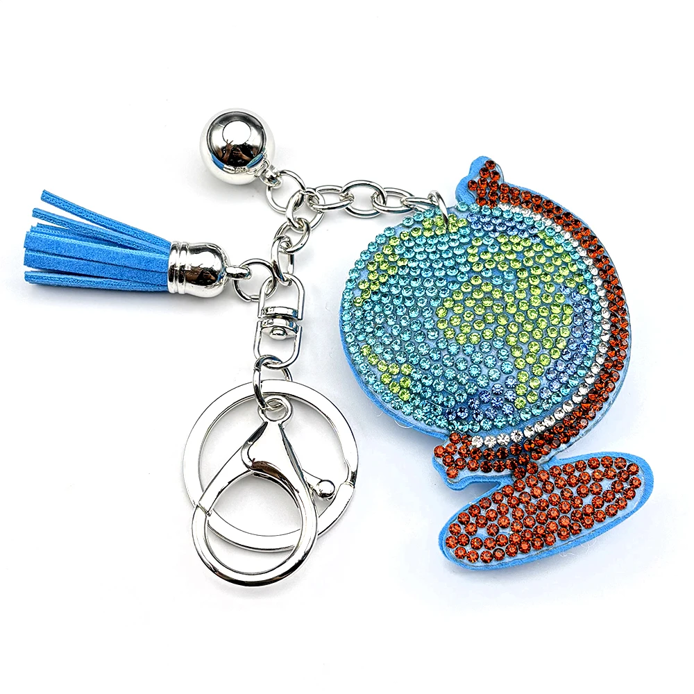 Gradient Rhinestone Globe Keychain For Travel Lovers World Travel Bling Crystal Tassel Bell Literary Bag Charm Jewelry Gifts