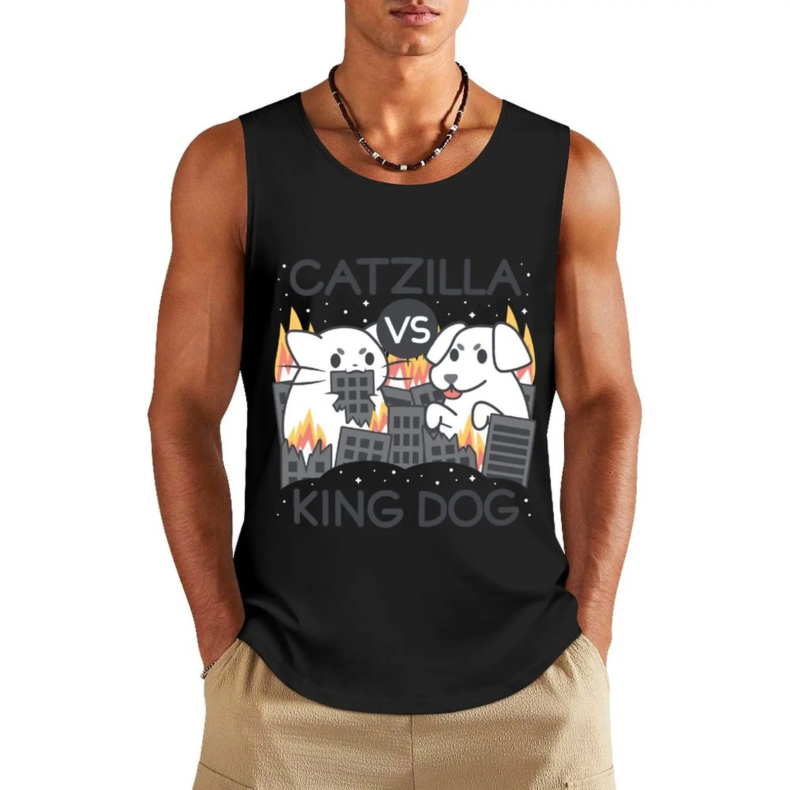 Catzilla vs King dog Tank Top t-shirt for men bodybuilding