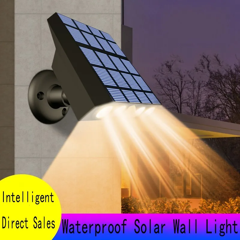 Led solar lâmpada de parede ao ar livre ip65 à prova dsmart água inteligente iluminação luminosa decoração do jardim luzes solares escadas cerca luz solar lâmpada