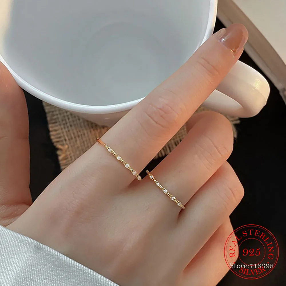 

Luxury 925 Sterling Silver Rings For Women Korea Style 14K Gold Plating With Clear Cubic Zircon Ring anillos mujer Fine Jewelry