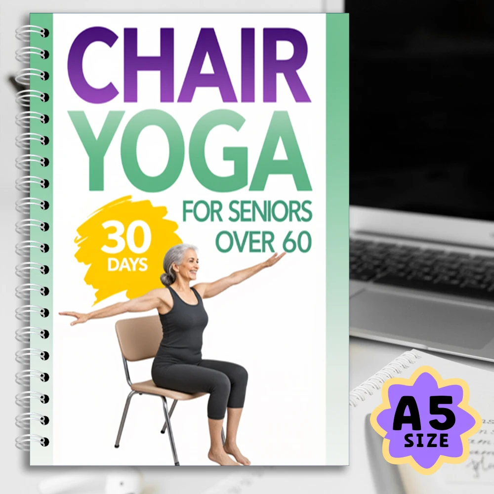 Chair Yoga Logbook Notebook Fitness Plan for Seniors 60 and Above, Gentle Seated Yoga Routine for Balance Flexibility, A5 Easy