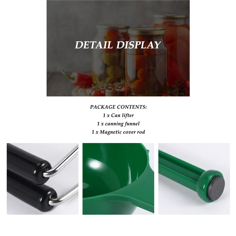 Upgraded Canning Kit Jar Lifter Wide Mouth Canning Funnel Lid Wand For Canning Jars Anti-Scald Kitchen Tools(3Pcs,Green)