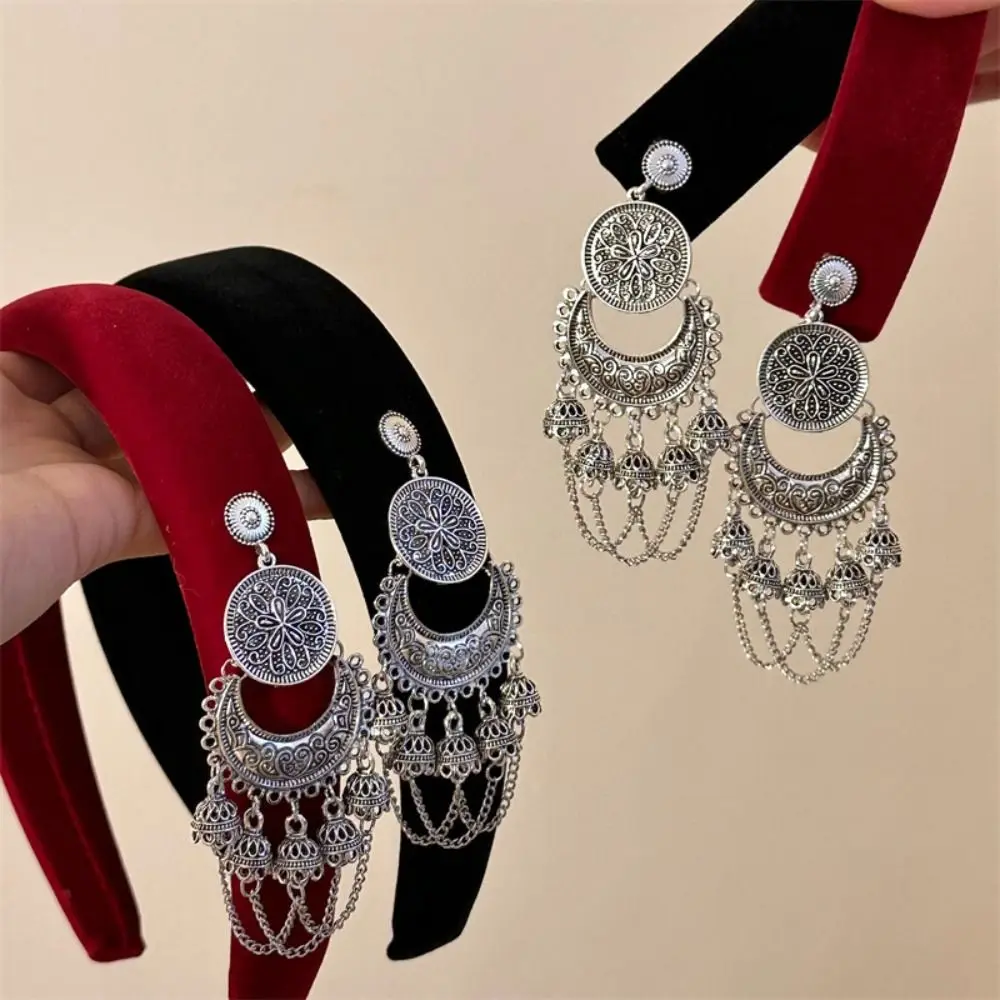 Temperament Velvet Tassel Bell Hair Band Retro Elegant Ethnic Style Hair Hoop Pendant Vintage Chinese Style Side Clip Decoration