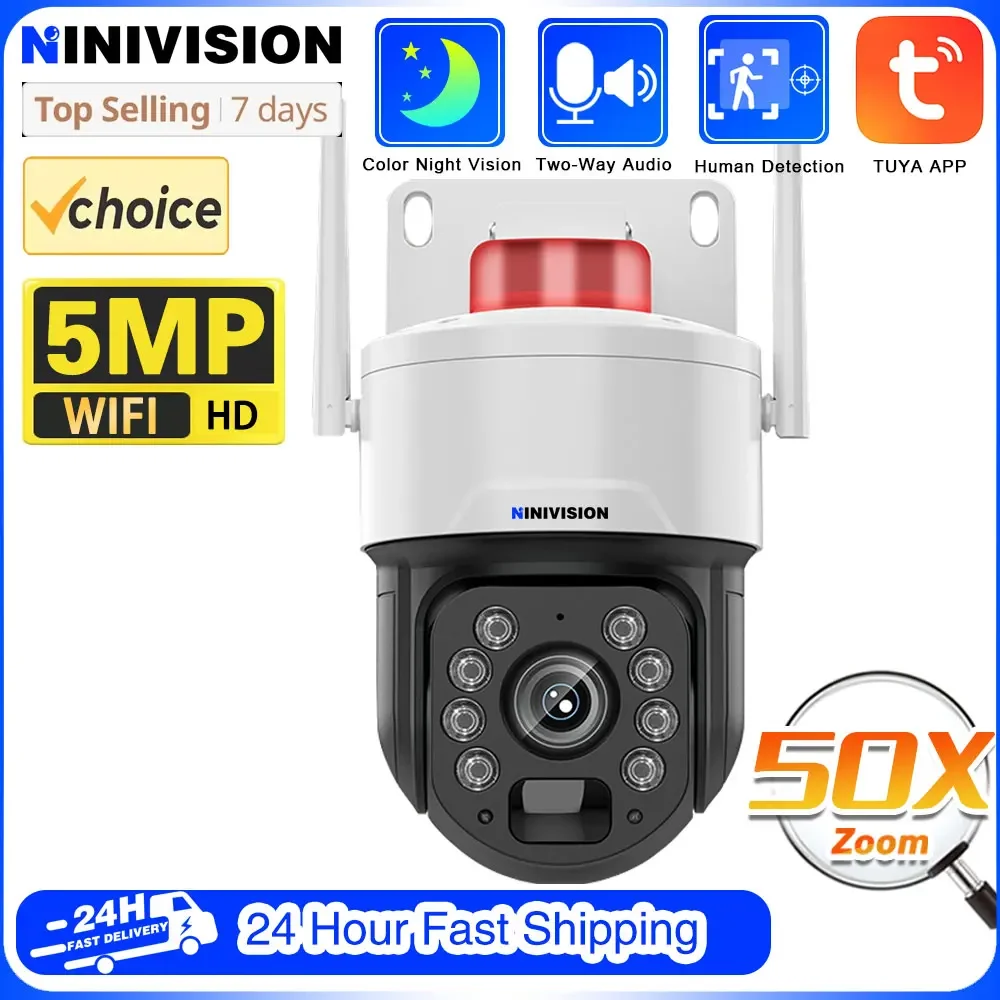 

5MP PTZ IP Camera Outdoor 50X Zoom WiFi Surveillance Camera 150-200M IR Distance Security Protection Smart Life Home CCTV Cam