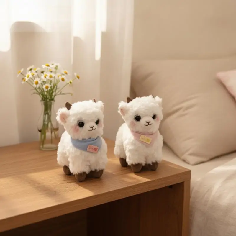 Cute White Lamb Stuffed Plush Toy with Decorative Bandana Soft Huggable Plushie for Kids Gift Baby Nursery Room Decor