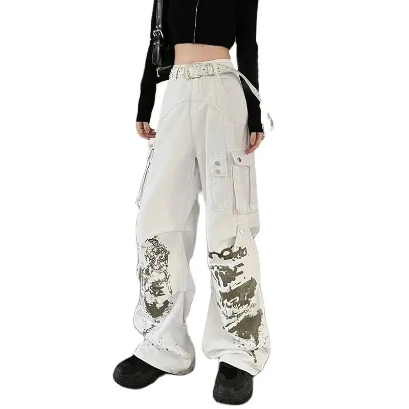

Women White Cargo Jeans Vintage Oversize High Waist Cowboy Pants Harajuku Denim Trousers Y2k 90s Aesthetic 2000s Trashy Clothes