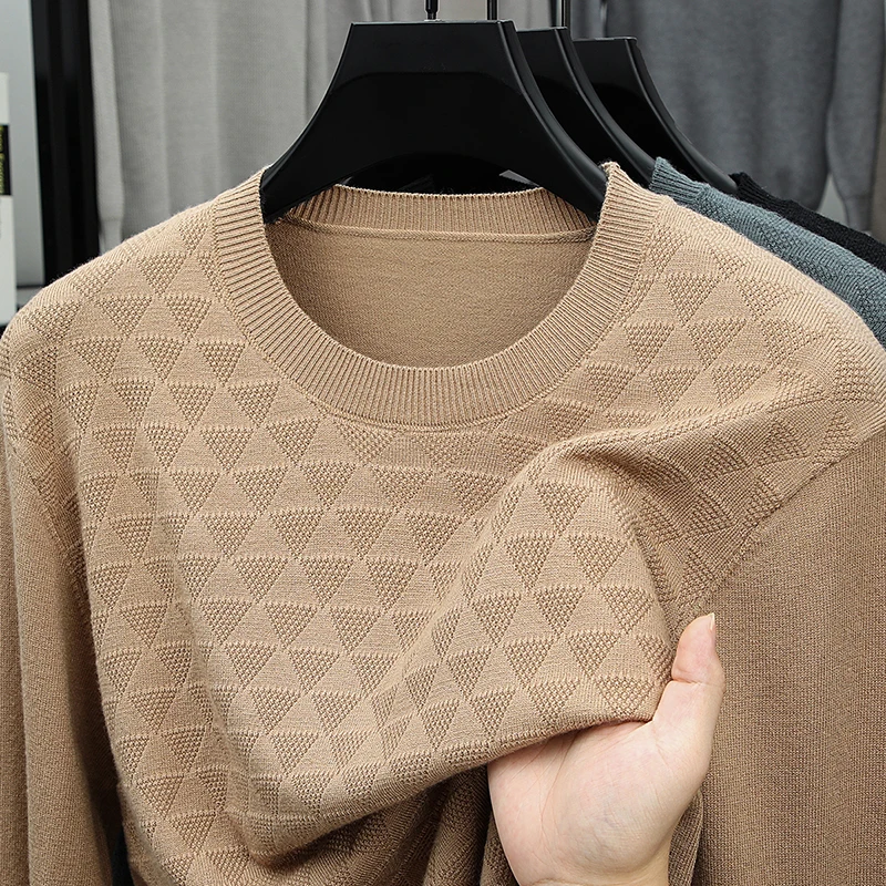 

Original Quality Men's Knitted Sweater O-Neck Simple Solid Color Triangle Pattern Hoodie Autumn Versatile Casual Trend Menswear