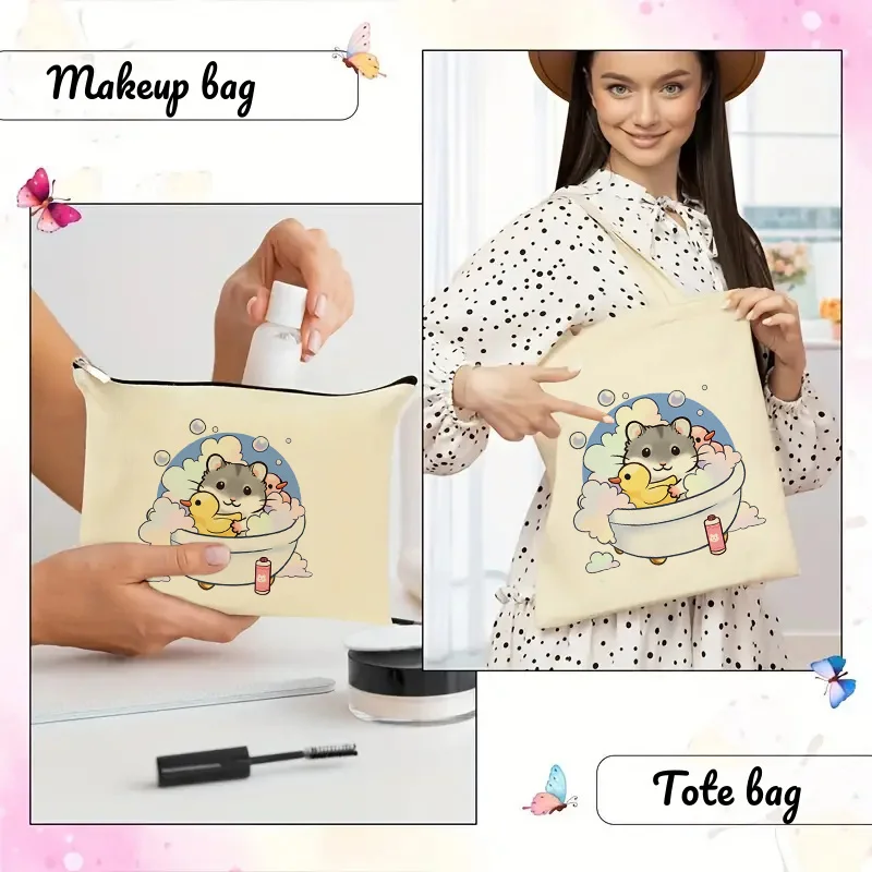 

Hamster Print Tote Bag Set, Fashion Shoulder Bag For Women, Large Capacity Shopping Bag With Coin Purse Gift For Women