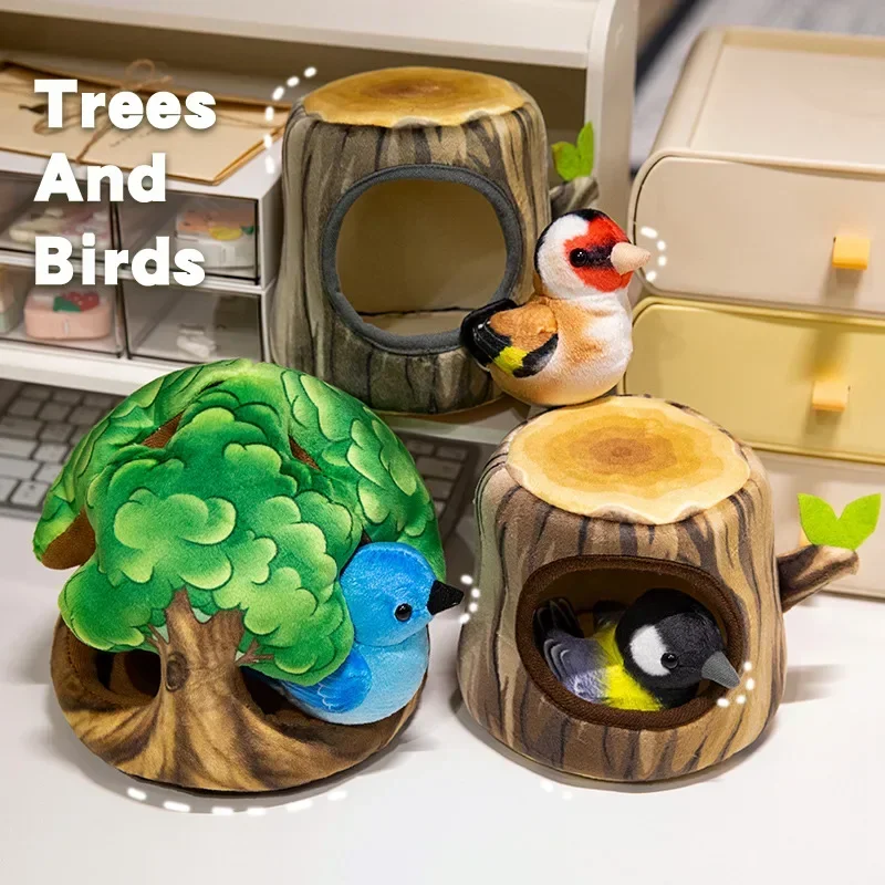 10Cm Kleine Vogels In De Boomstronk Pluche Speelgoed Kleurrijke Vogel En Nest Combinatie Pluche Speelgoed Home Decor Cadeau