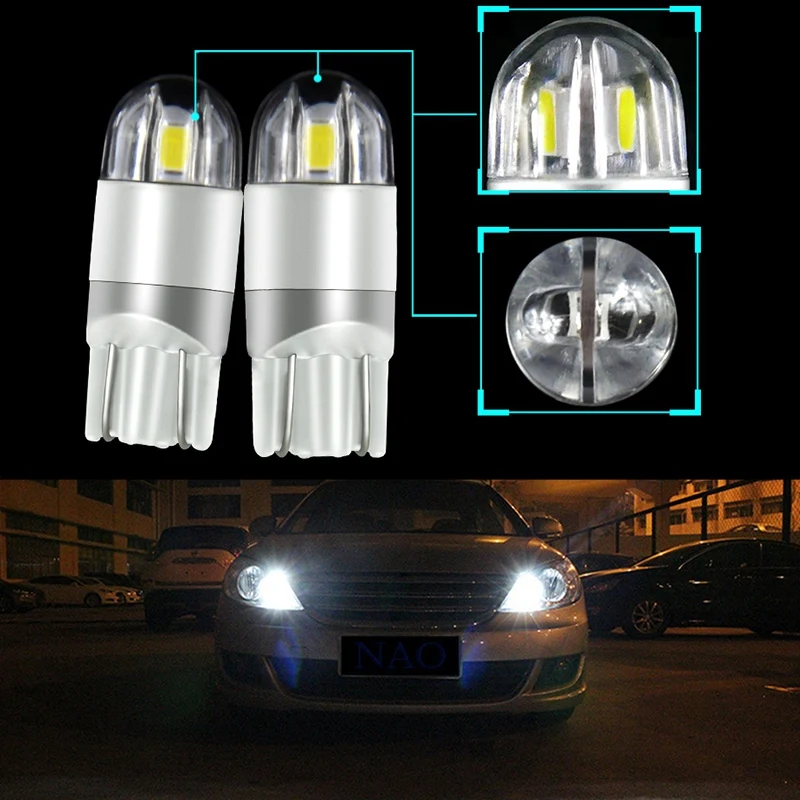 4Pcs W5W T10 2 SMD 3030 LED Bulbs Super Bright White For Car Exterior Daytime Running Lights Bulb 12V License Light