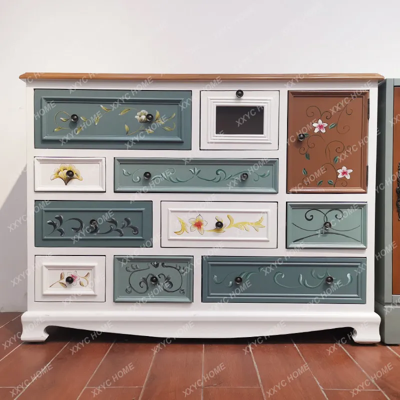 Bucket cabinet solid wood medieval cream style bedroom storage locker child living room old side cabinet  entrance