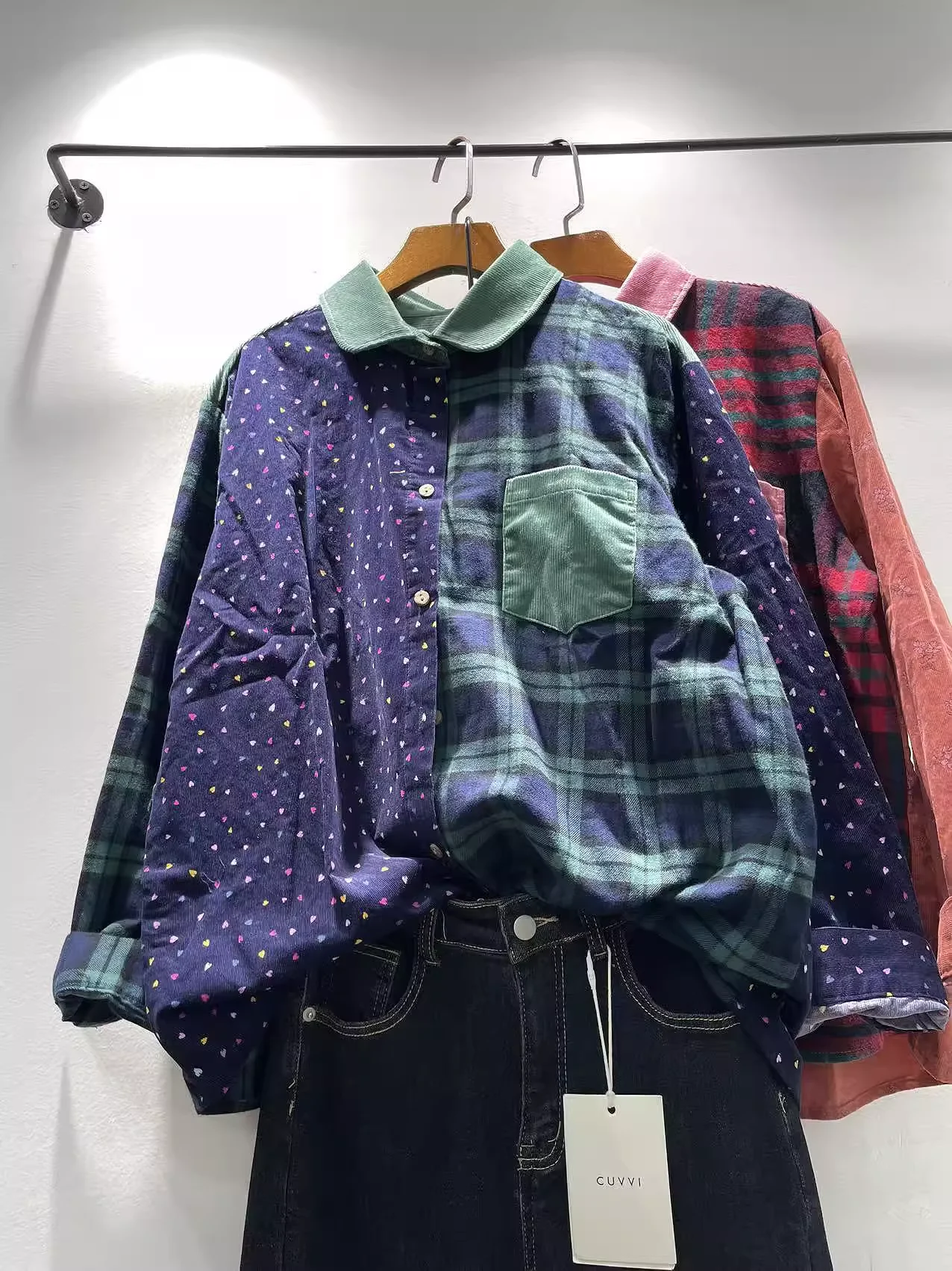 Blusa verde elegante para mujer, camisas de pana de invierno, moda japonesa para chica Mori, blusas gruesas y cálidas de retazos de lunares a cuadros