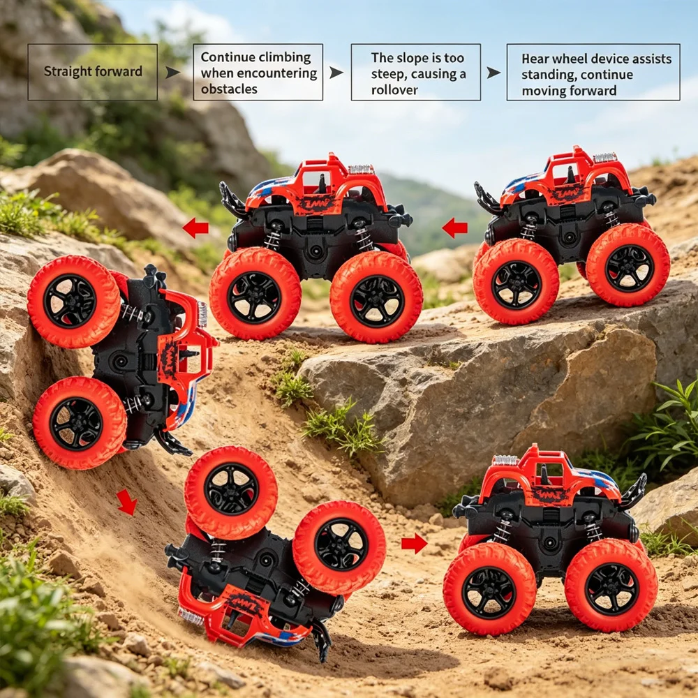 Portable 4WD Flip Rotation Stunt Car, All Terrain Off-Road Toy, Children’s Day Gift