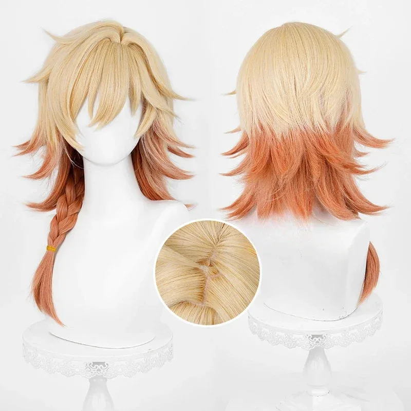 

Honkai Star Rail Mydei Cosplay Wig Mydeimos Yellow Short Hair Orange Braid Halloween Party Wigs Women Men Girls Carnival Props