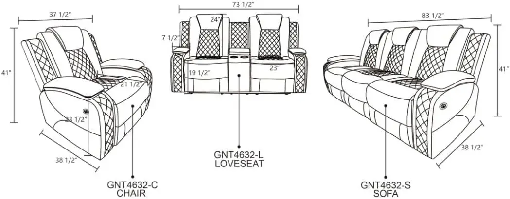 مجموعات أثاث غرفة المعيشة الكهربائية، كرسي كرسي كهربائي مع ضوء LED، أريكة مقسمة مع شحن لاسلكي