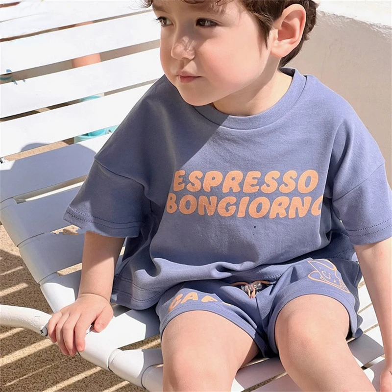 Summer Korea Baby Boys Suit Letter Prints T shirts+Shorts Girls 2Pcs Casual Baby Sets Toddler Clothes