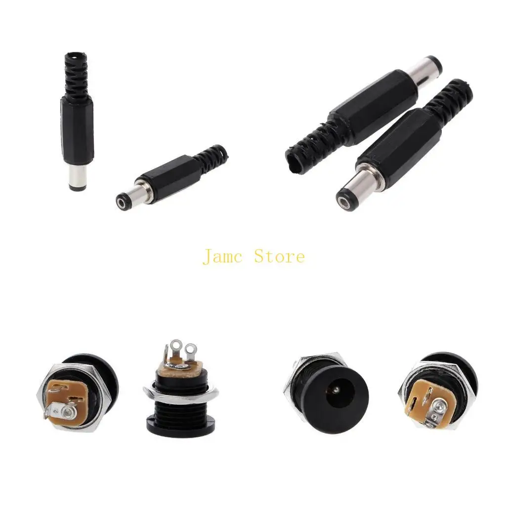 

LX0B 5 Pcs 5.5mm x 2.1mm Male for DC Power Plug Connector+5 Pcs Screw Lock Female Pan