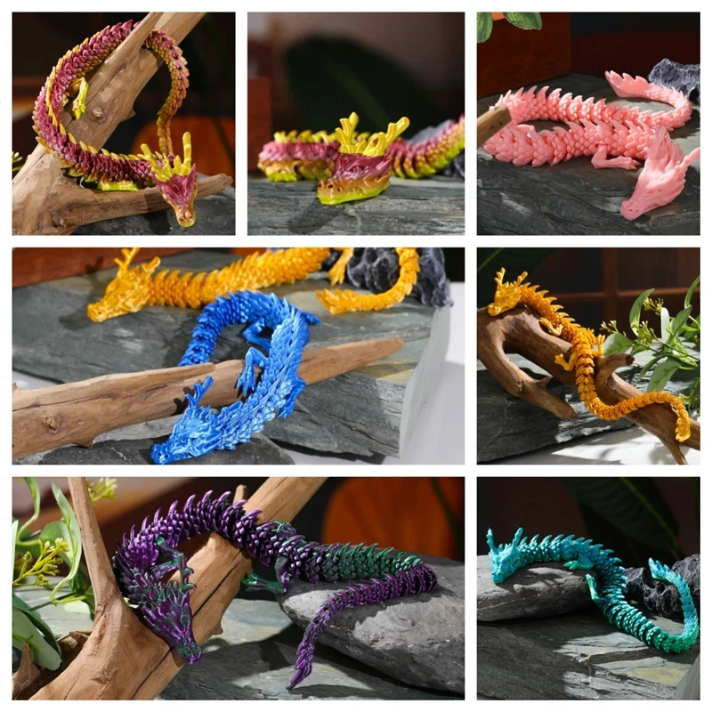 30CM 90cm 3D Printed Conjoined Dragon Ornaments Joints Can Move Creative Dragon Plants Rockery Fish Tank Landscaping Decoration