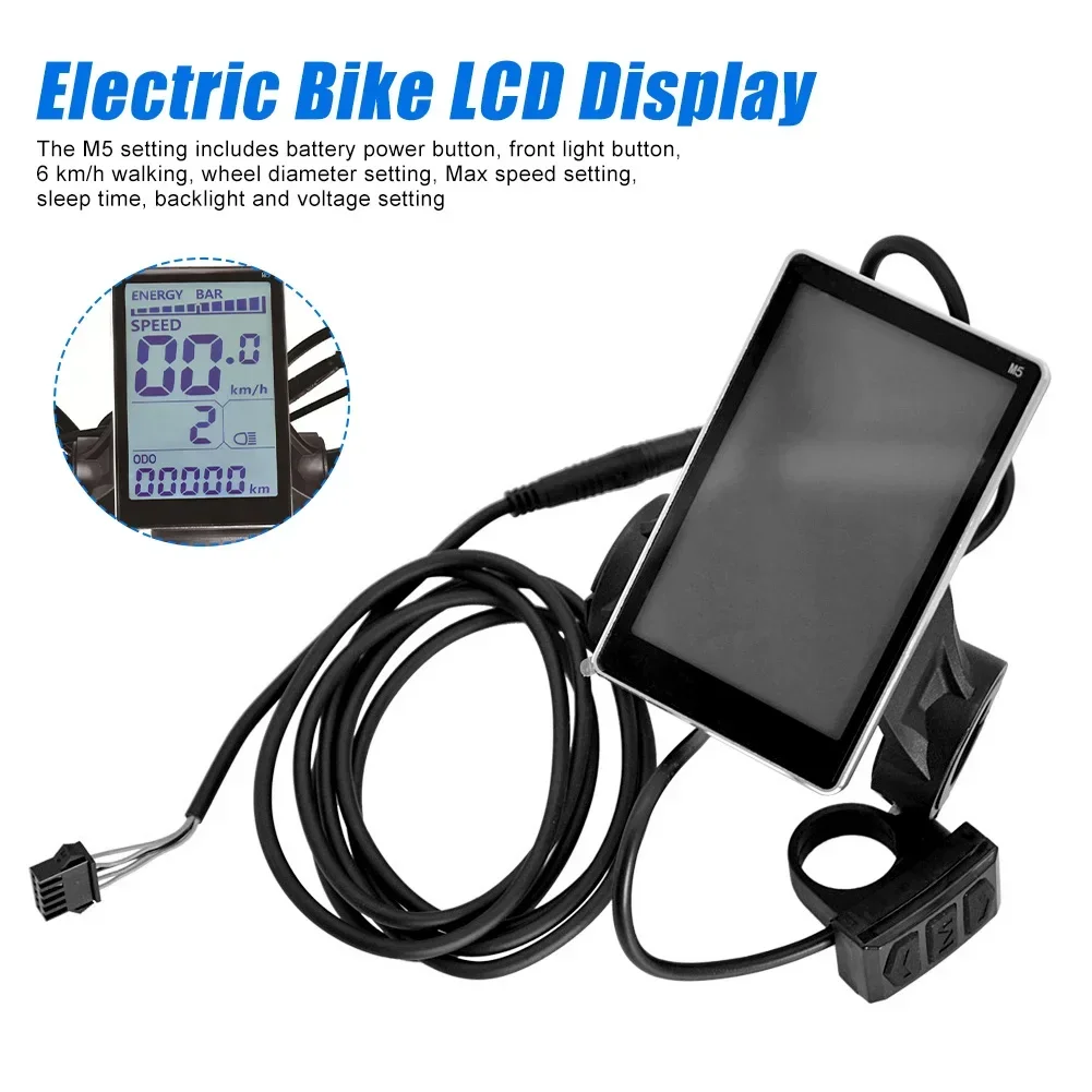 M5 Electric Bike LCD Display Screen 5-pin E-Bike Speedometer Screen Control Panel Electric Scooter Bicycle Ebike Accessories