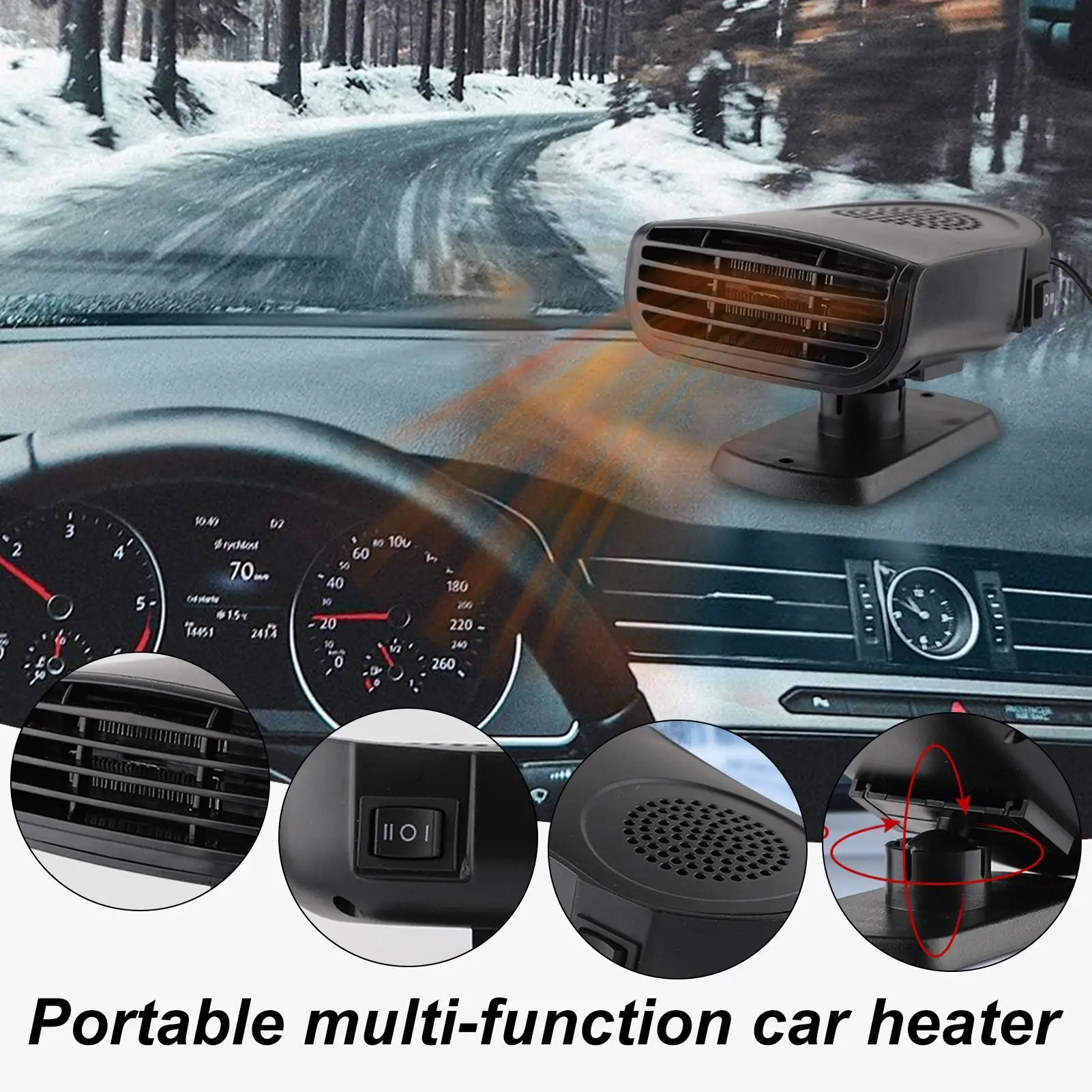 150W Car Heater 12V/24V Electric Cooling Heating Fan Electric Heater Fan Windshield Defogging Demister Defroster Multifunctional