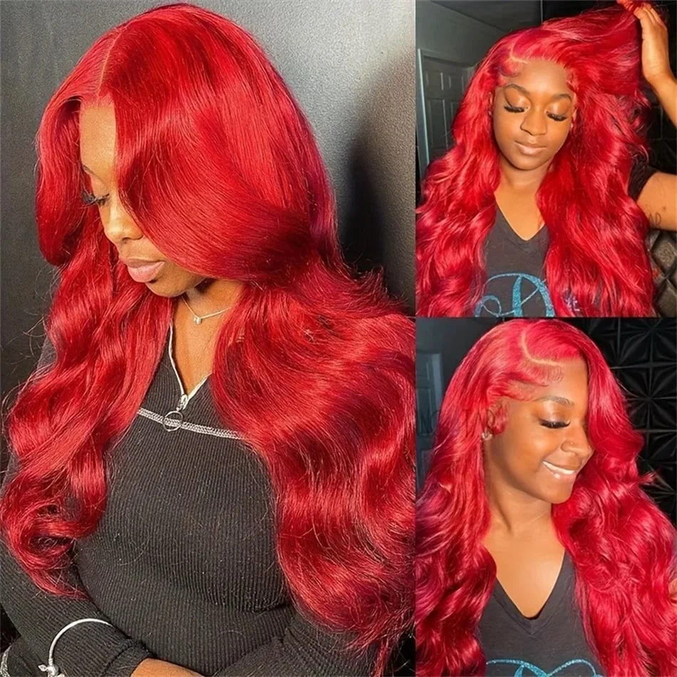 

13x6 Lace Frontal Wig Hot Red Body Wave 13x4 Lace Front Human Hair Wigs 30 40 Inch Preplucked Red Colored 4x4 5x5 HD Transparent