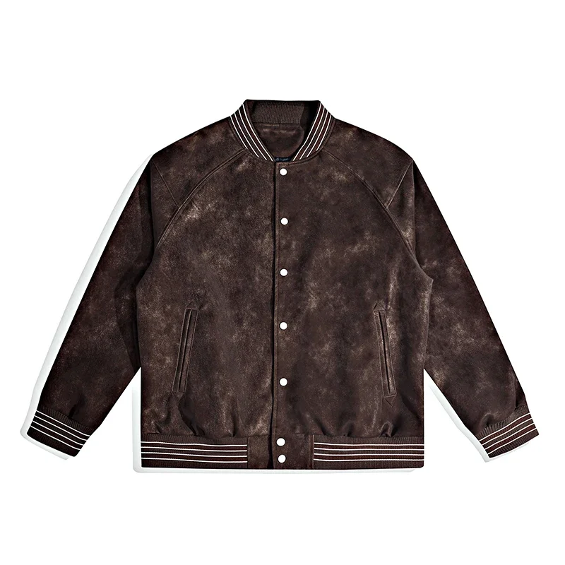 Vintage Streetwear Men Faux Leather Baseball Jacket Button Up PU Coat Oversized M To 8XL Fashion Daily Outerwear BQF738