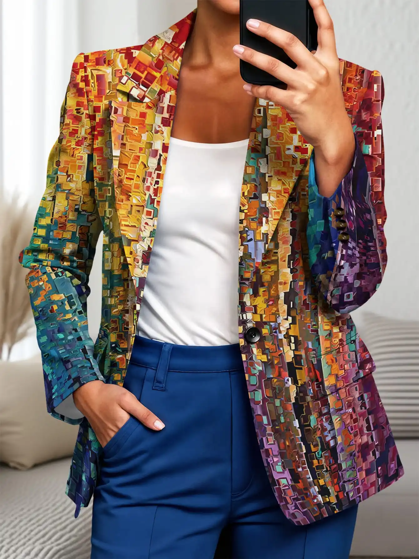 Модный женский пиджак со звездным небом и принтом в этническом стиле, одежда в западном стиле, градиент, лацкан, пуговица, карман, 2025 г., горячая распродажа, Sma Модный женский пиджак со звездным небом и принтом в этническом стиле, одежда в западном стиле, градиент, лацкан, пуговица, карман, 2025 г., горячая распродажа, Sma