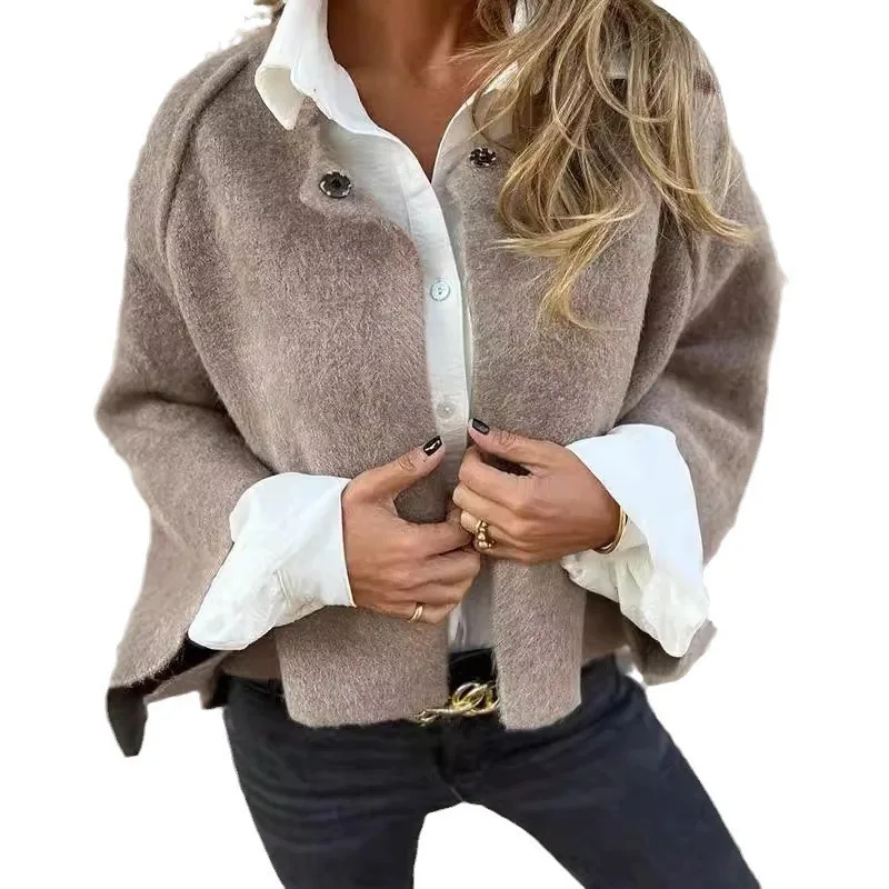 

2025 Autumn and Winter Loose Short Cashmere Long-sleeved Jacket