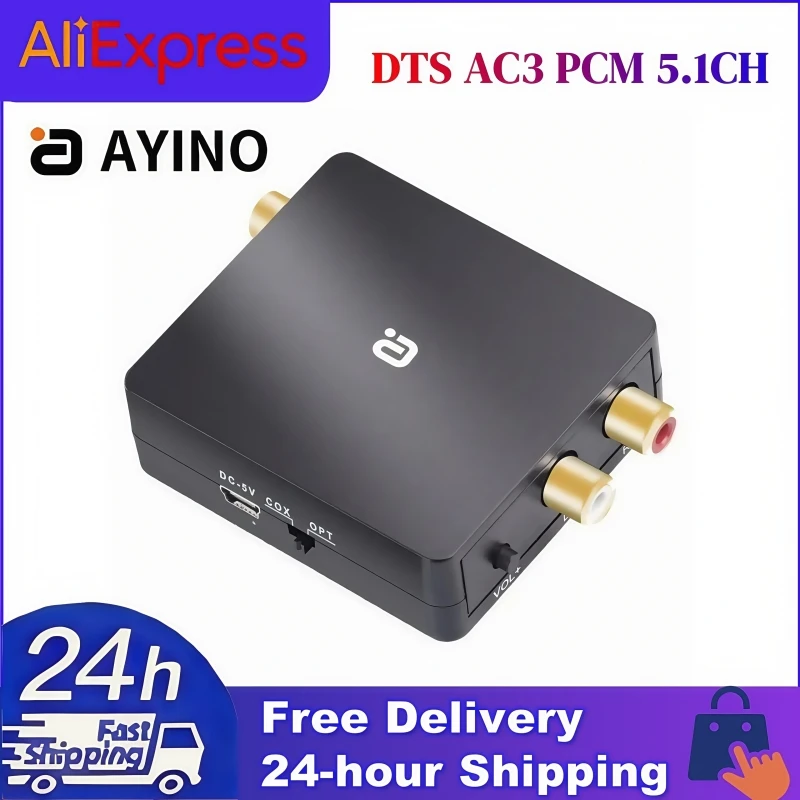 AYINO DA600 DTS AC3 PCM 5.1CH Digital to Analog HIFI Audio DAC Adapter Optical Fiber Coaxial to RCA 3.5MM 2CH Decoder Converter