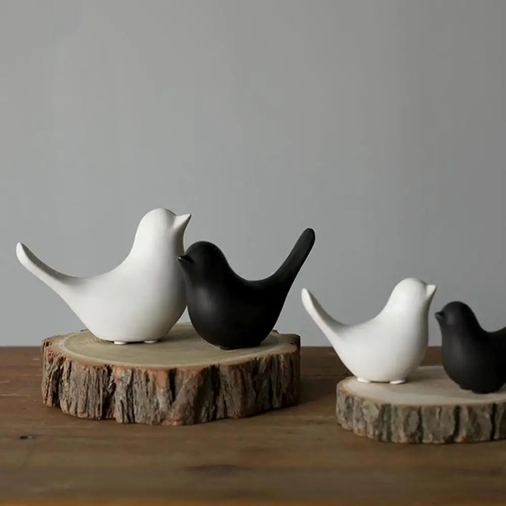 1/4Pcs Modern Nordic Style Black White Figurines Ceramic Bird Shape Statue Living Room Table Sculpture Party Crafts Gift