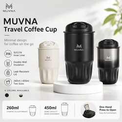 MUVNA Coffee Insulated Cup 260ML/450ML Outdoor Portable Ice Cup Travel Coffee Mug Spill Proof With Lid Car Thermos Cup White