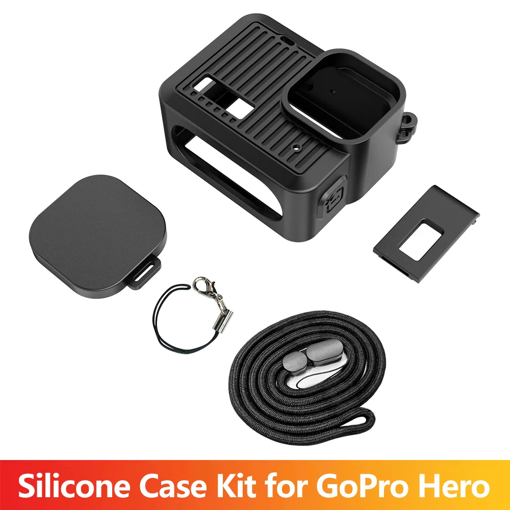 4-in-1 Silicone Protective Case Kit for GoPro Hero Soft Camera Cover Lens Cap USB-C Open Side Door Cover Hand Lanyard