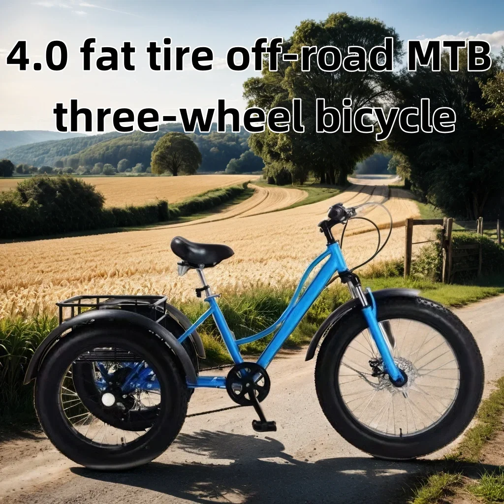 24 inch high carbon steel 4.0 fat tire called tricycle elderly tricycle double disc brake 7 speed Can hold vegetables and goods