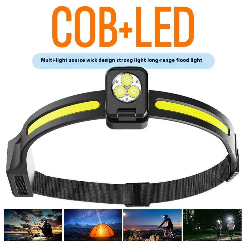 

D2 Rechargeable LED Headlamp Camping COB Headlight Head Torch Flashlight Light Super Bright Work Lamp with Battery Power Display